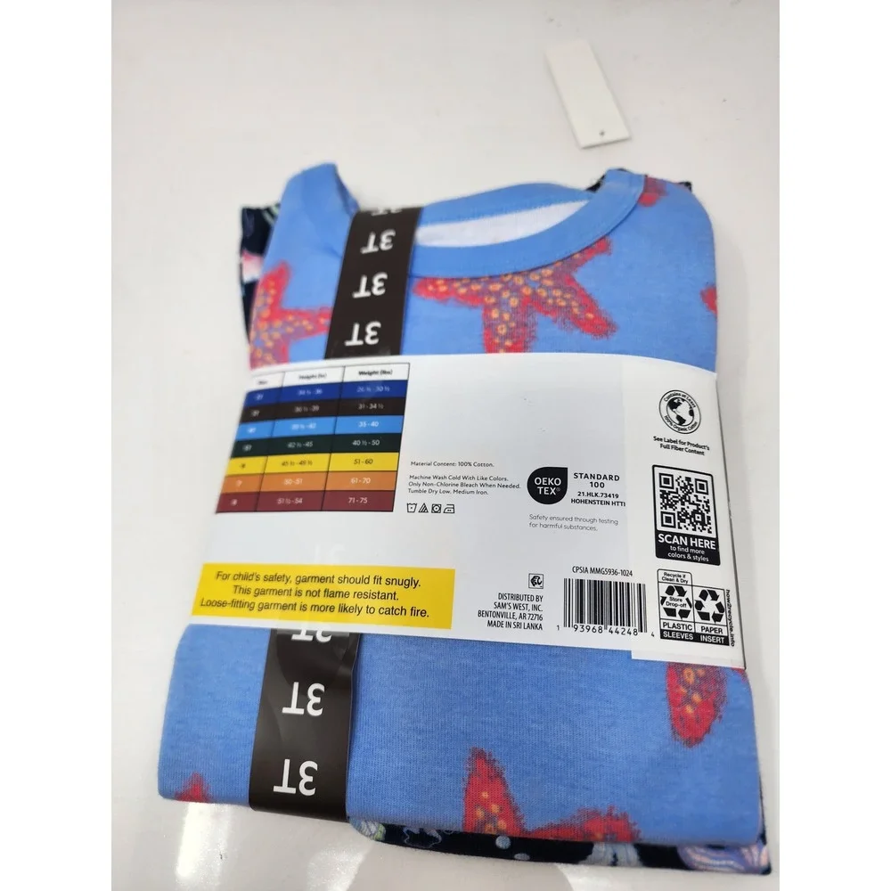 Member's Mark Girls Mermaid Starfish 4-Piece Pajama Set Blue Cotton Size 3T